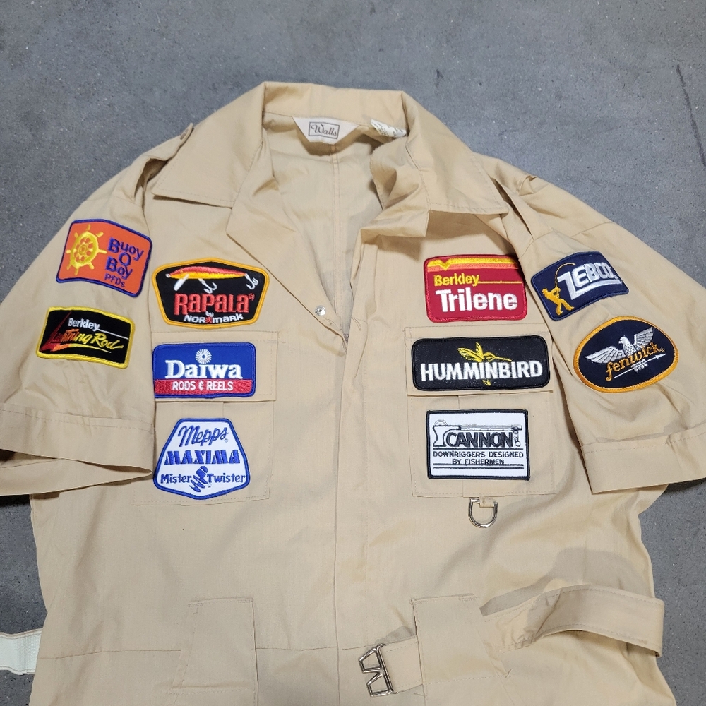 Vintage fishing ktl team Berkley rapala daiwa patches reels jumpsuit jumper mens